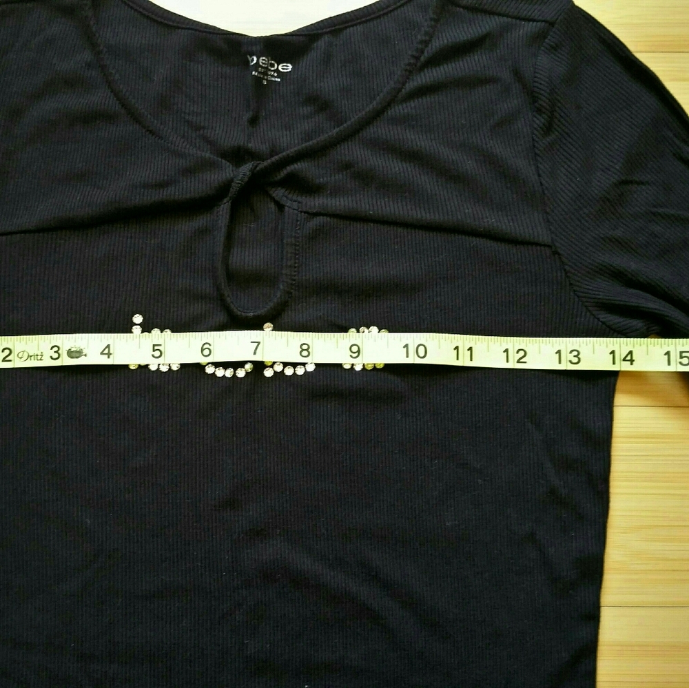 Bebe Ribbed & Lace Swarovski Logo Keyhole Top - Picture 12 of 16